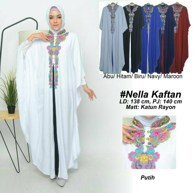 Nella Kaftan Kombinasi 2 warna dengan kerancang mewah bahan katun rayon