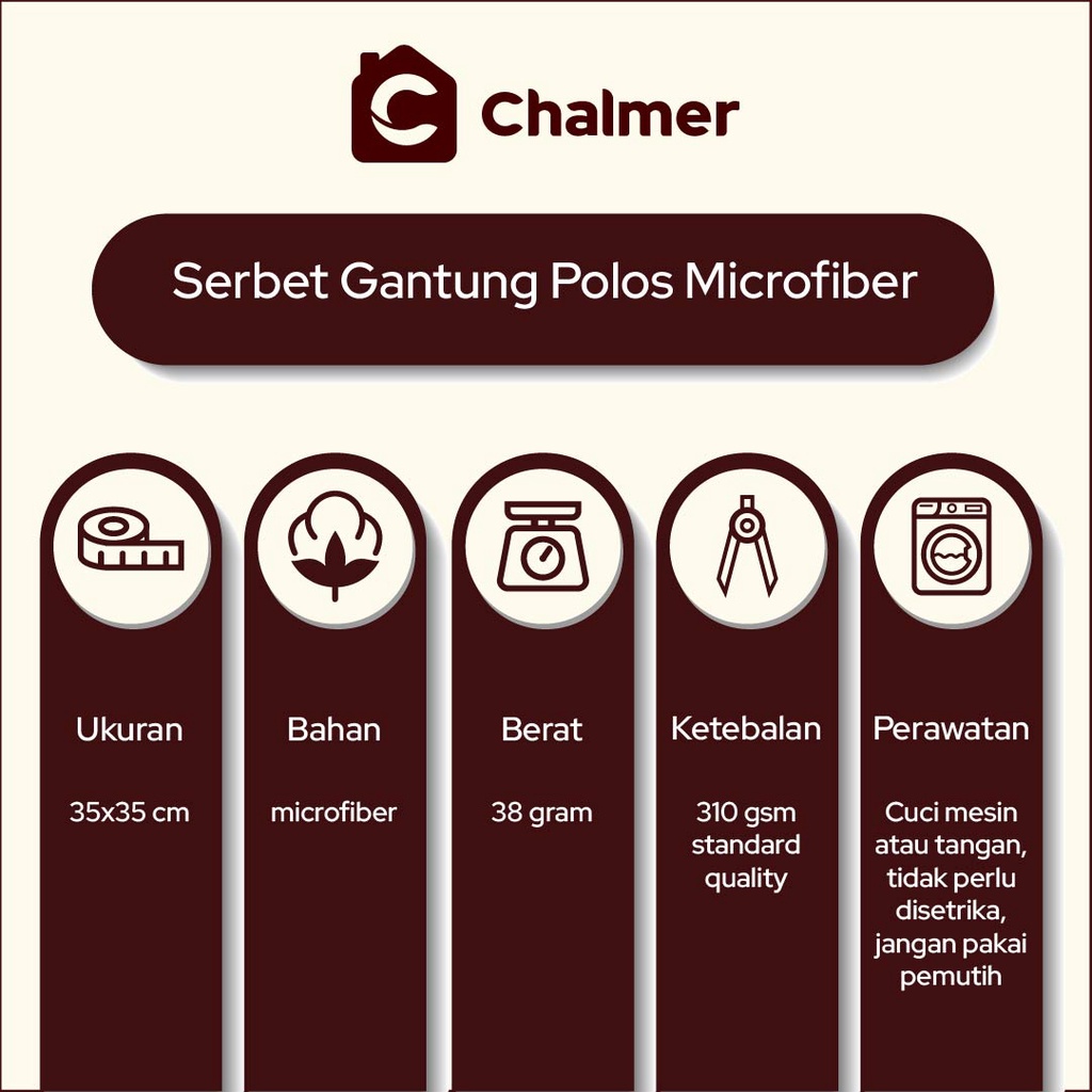 Lap Tangan Microfiber Chalmer 30 x 30 cm Serbet Handuk Cuci Tangan Lap Gantung