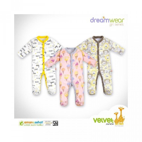 Velvet dreamwear jumper/ kancing depan tutup kaki &amp; buka kaki isi 3 PCS terbaru