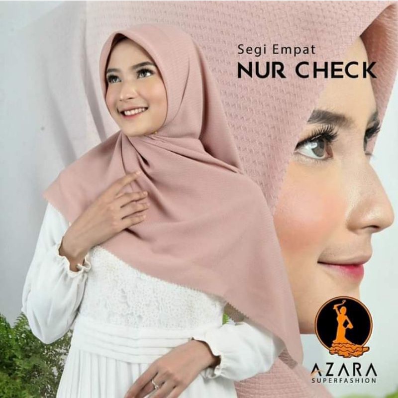 [TERBARU] Hijab Azara NUR CHECK Lasercut kerudung Jilbab segiempat polos cornskin waffle sahara pott