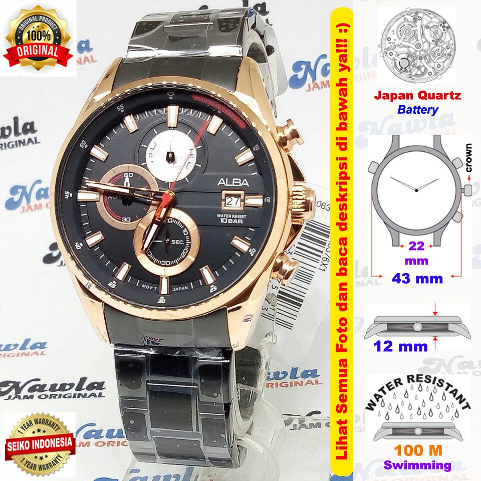 Alba Quartz AM3576X1 Chronograph Rose Gold - Jam Tangan Pria AM3576