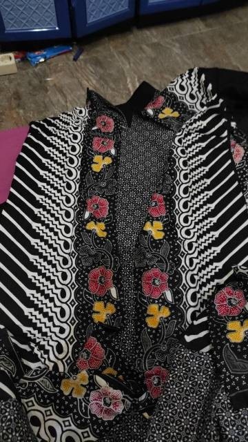 Couple Gamis Cardi Modang Kembang Batik Layer Kombinasi Muslim Maxi Sarimbit Seragam  Pesta Seragam.