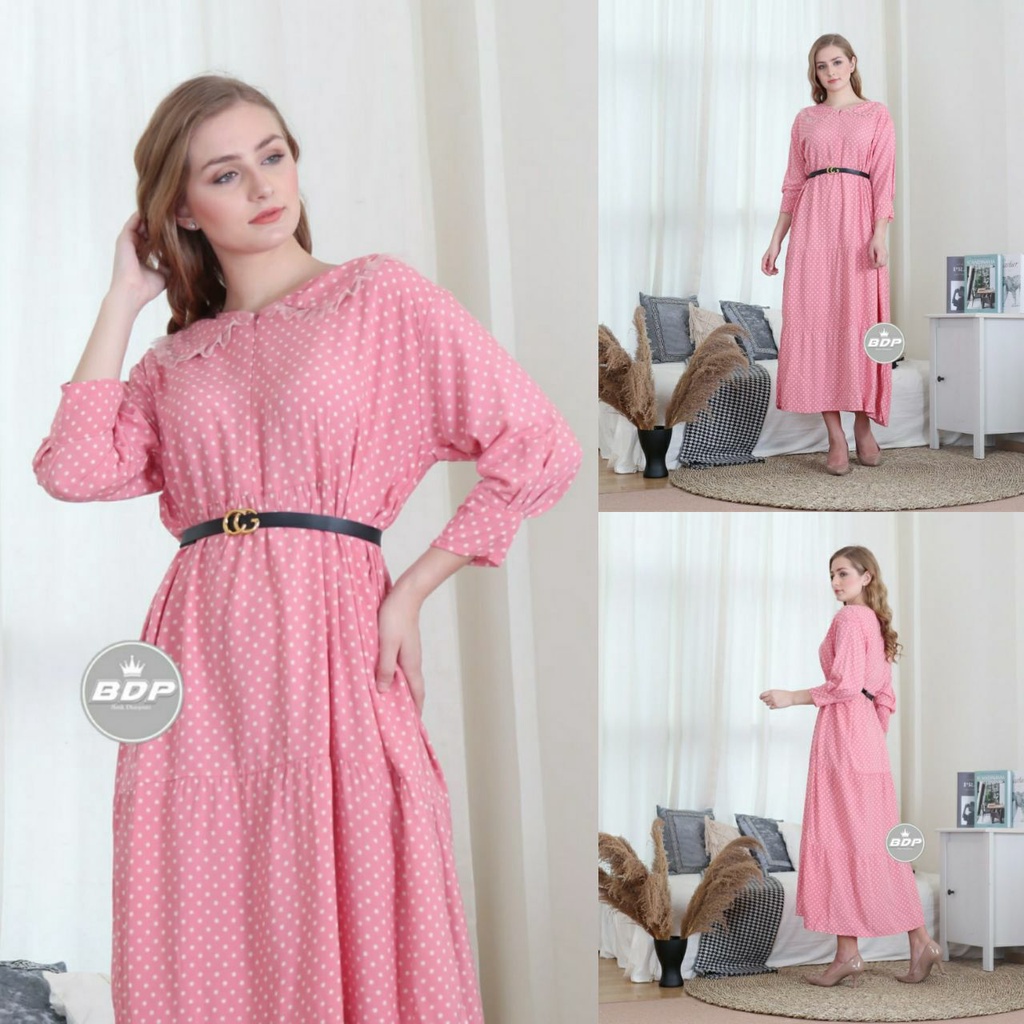 Dianputri - Daster Arab Zeema | Rayon Super Grade A | Resleting Depan Busui | Renda Milo Ori-Clara Pink