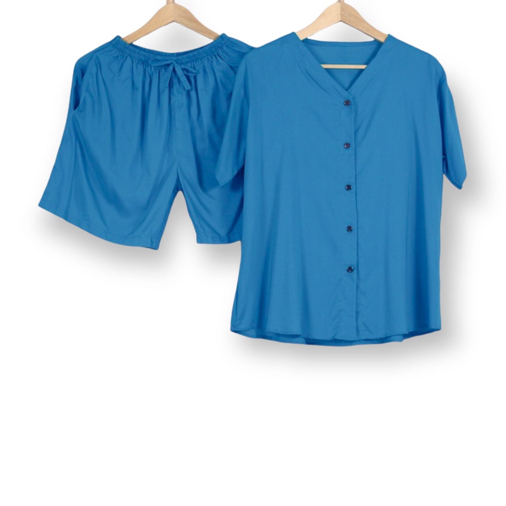 PIYAMA | SETELAN WANITA  | BABYDOLL | BAJU TIDUR WANITA | PIYAMA WANITA | PIYAMA PENDEK-Biru Turkish