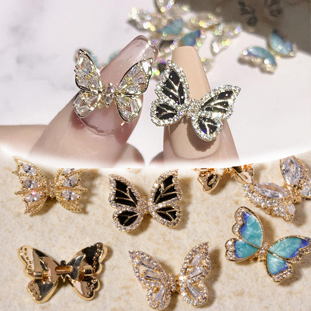 Needway  Luxury Butterfly Nail Art Decorations Shiny Nail Crystal 3D Nail Rhinestones Charms Glitter DIY Manicure Gem-studded Zircon DIY Jewelry