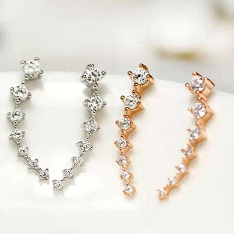 Anting Panjang Aksen Berlian Imitasi Gaya Korea Untuk Wanita