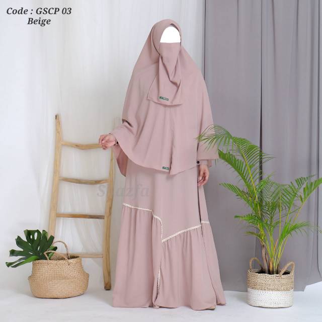 Gamis set hijab, nyaman di pakai, lembut dan berkualitas, by Shazfa