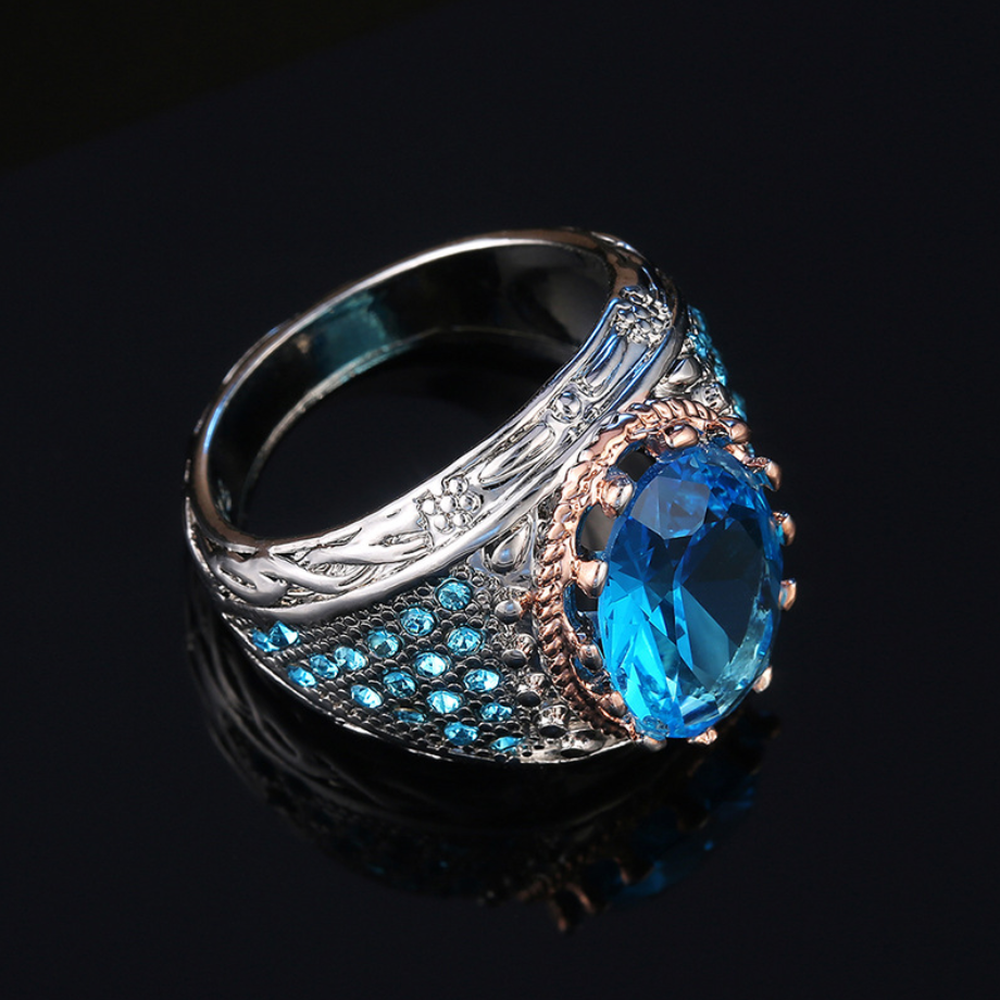 Cincin Baja Titanium Safir Mewah Kristal Berlian Biru Fashion Pria Perhiasan Perak Naik Emas Rings