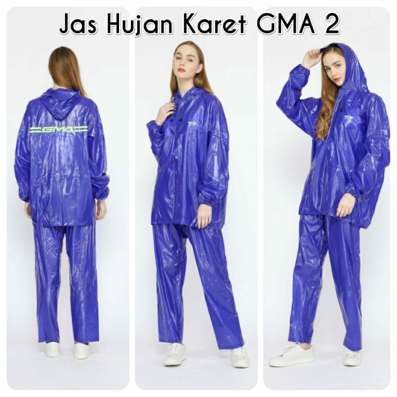 Jas Hujan GMA Karet PVC Anti Rembes Warna BIRU