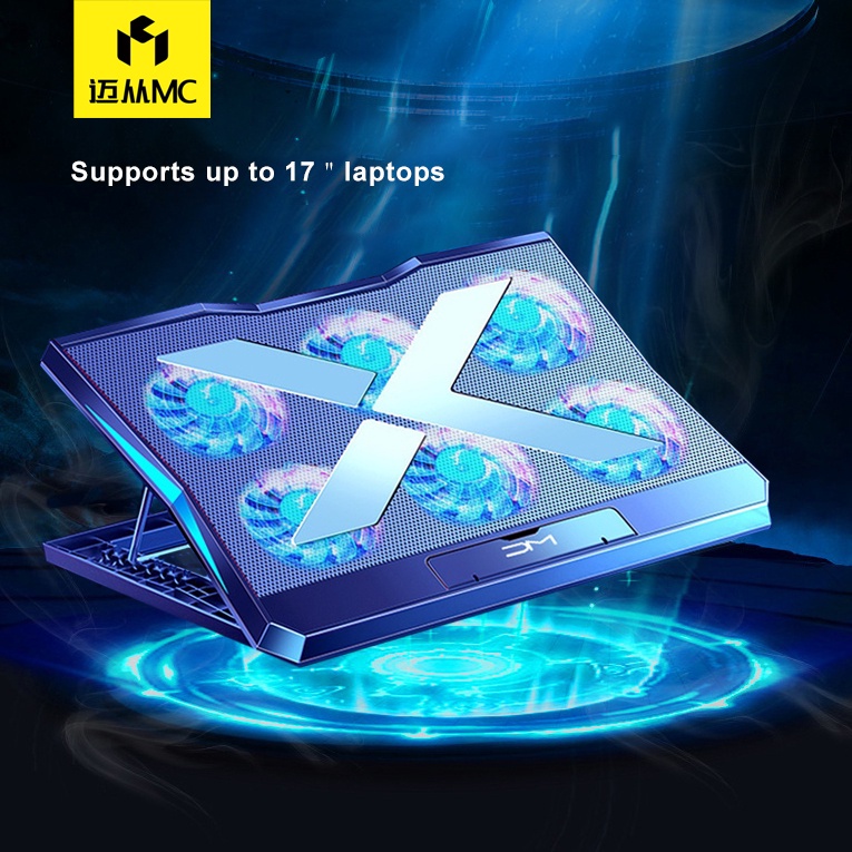 Laptop Cooling Pad Led Screen 6 Fans Two USB Port Cooler Pad RGB Light Notebook Stand for 11-17 Inch