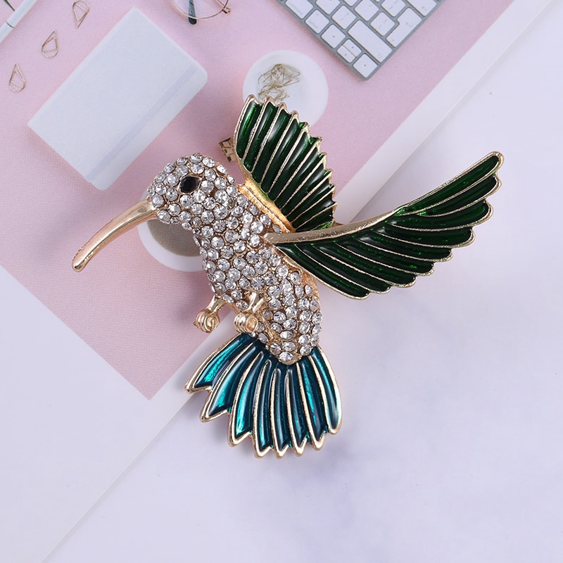 Bros Pin Enamel Handmade Desain Hewan Burung Hias Kristal Untuk Wanita