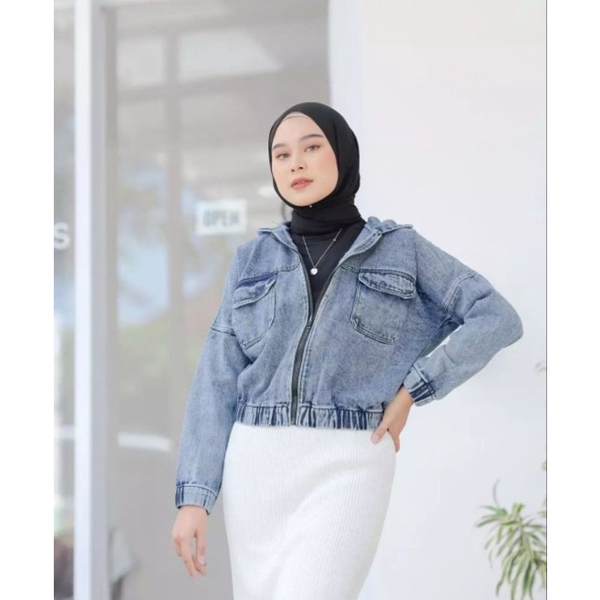 CROPTIE HOODIE JAKET JEANS CROP WANITA PREMIUM