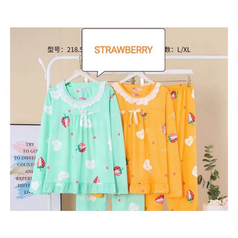 Piyama PP tebal full print L & XL-Nonkancing Straw IJO