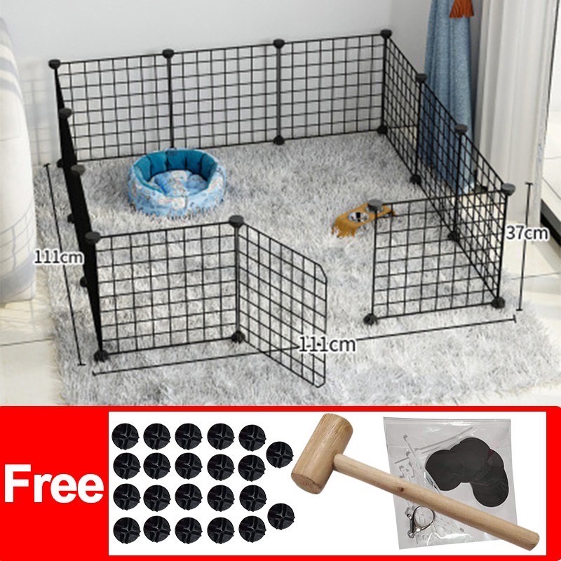DIY Pet cage /Kandang pagar/Kandang Umbar Besi Lipat -Anjing Kelinci Kucing Hamster Kura-Kura Pagar Gratis （Palu konektor stiker tali kunci）-1