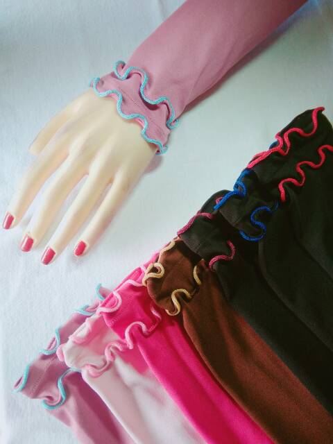 Handsock curly 2 layer senada+combi/handsock jempol /manset tangan wanita /gamis /syari