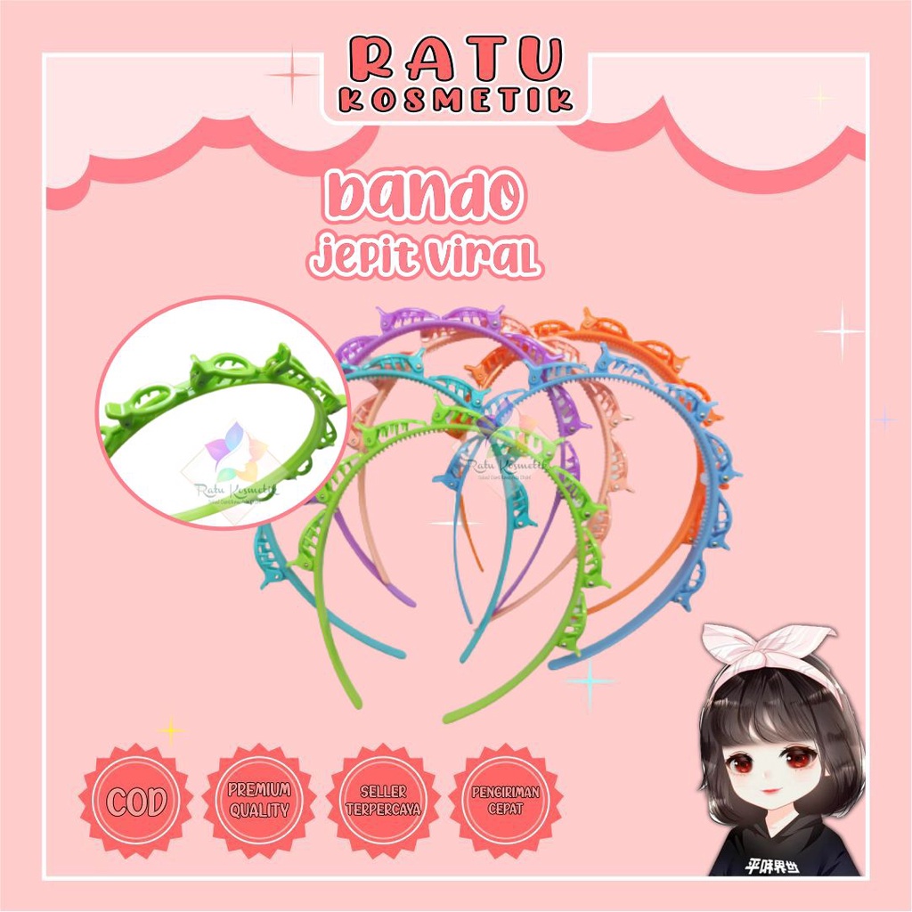 ❤ RATU ❤ Bando Mutiara Bunga | Bandana Scrunchie Kerut | Hitam Polos Wanita Korea Viral