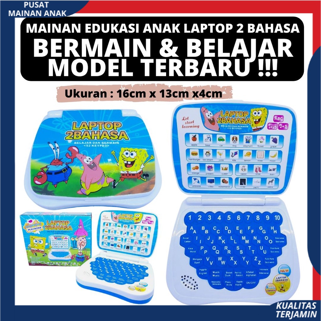 Mainan Laptop anak 2 bahasa mainan edukasi anak Belajar Dan Bermain Bahan Berkualitas Murah SNI