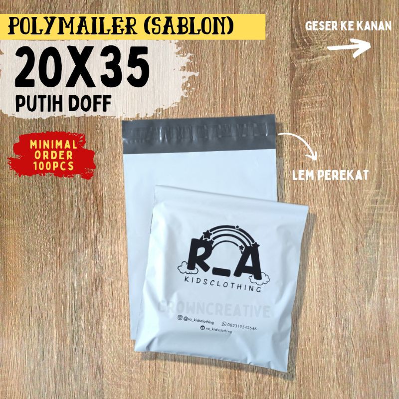 

20X35 (SABLON) POLYMAILER / PLASTIK PACKING PUTIH DOFF