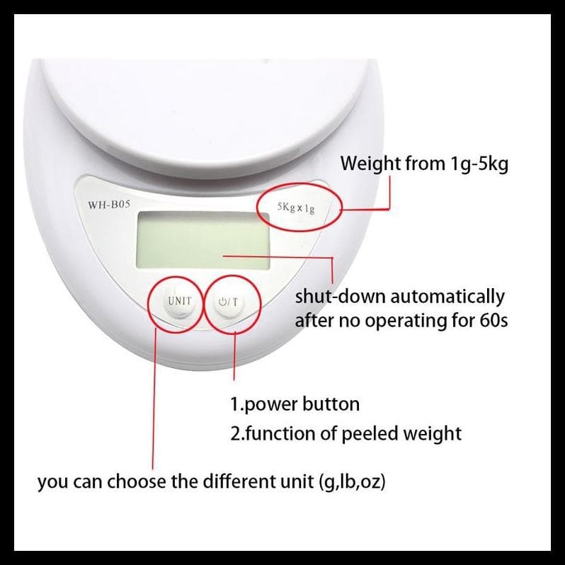 StarHome Timbangan Dapur Digital dengan bonus Mangkok kapasitas 5 Kg