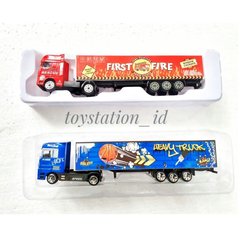 Mainan diecast mobil truck container panjang