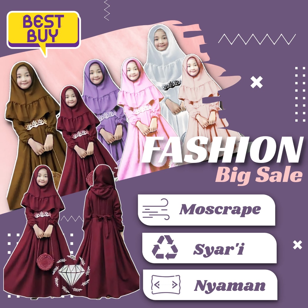 Setelan Baju Muslim Anak Perempuan Gamis Syari Anak Terbaru 1 - 8 Tahun