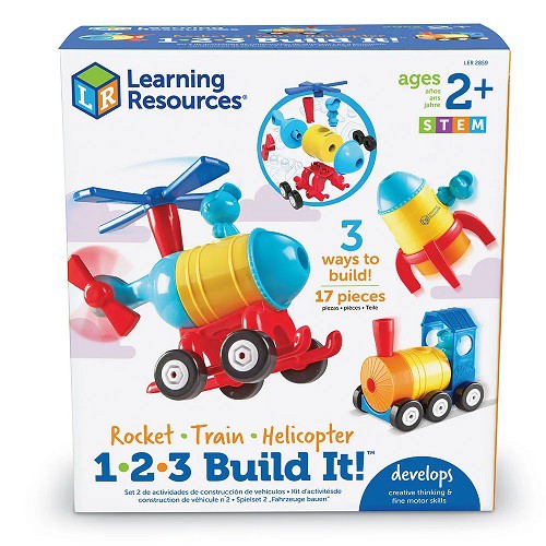 Learning Resources 1-2-3 Build It Rocket-Train-Helicopter Mainan Helikopter