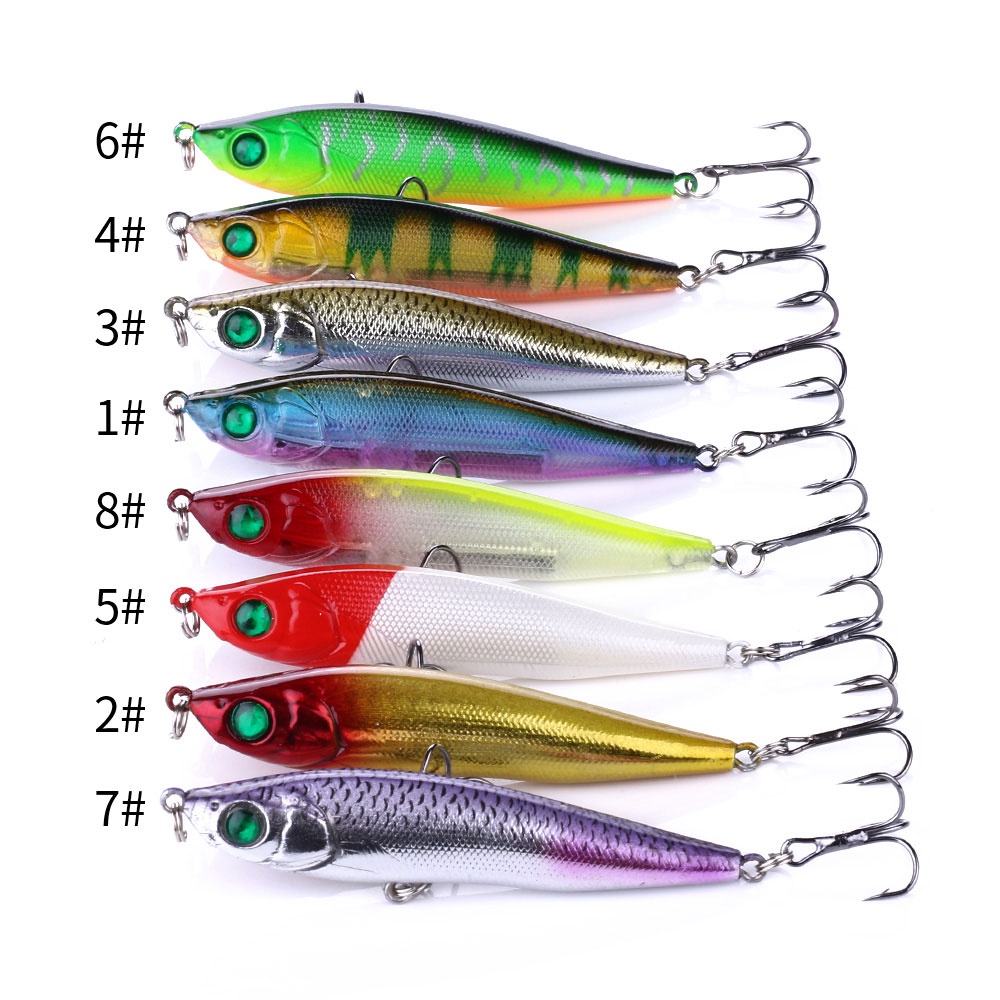 Hengjia 8PCS / Set Umpan Pancing Ikan Minnow Imitasi 85mm / 13.6g