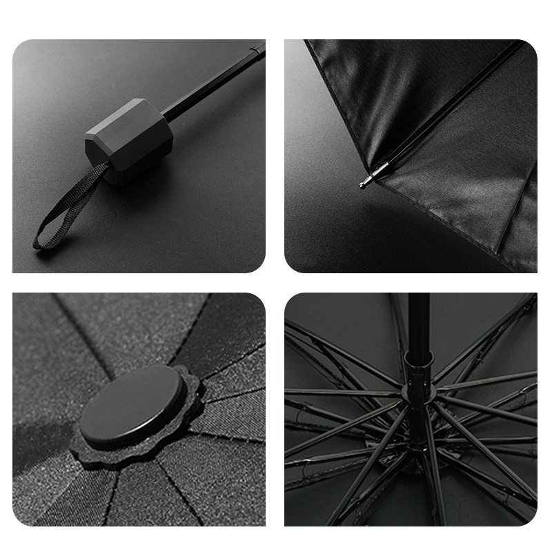 Letyeah &amp; Anantagt Payung Lipat murah Hitam Polos ukuran Besar Anti UV Hujan atau Panas unisex Manual Umbrella