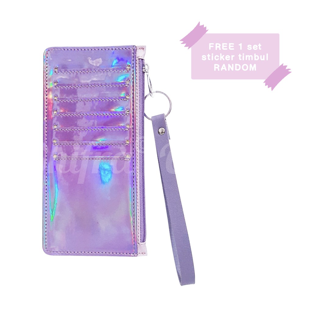 Shifra Card Holder 6 Slot Dompet Kartu Genggam Kantong Uang Bahan Holo Pink Blue Purple (Free Stickers)