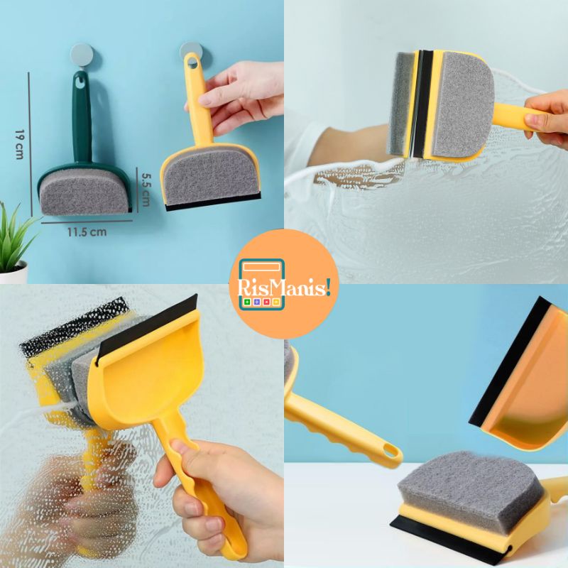 2 IN 1 WINDOW WIPER BRUSH - Scraper Sikat Spons Fiber Lembut Pembersih Kaca Cermin 2 Sisi Jendela Pintu Mobil Pengikis Cuci Kamar Mandi