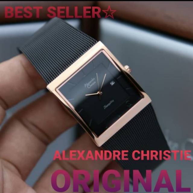 ORIGINAL JAM TANGAN WANITA ALEXANDRE CHRISTIE COWOK BLACK ROSEGOLD RANTAI ALEXANDER CRISTIE AC 8333