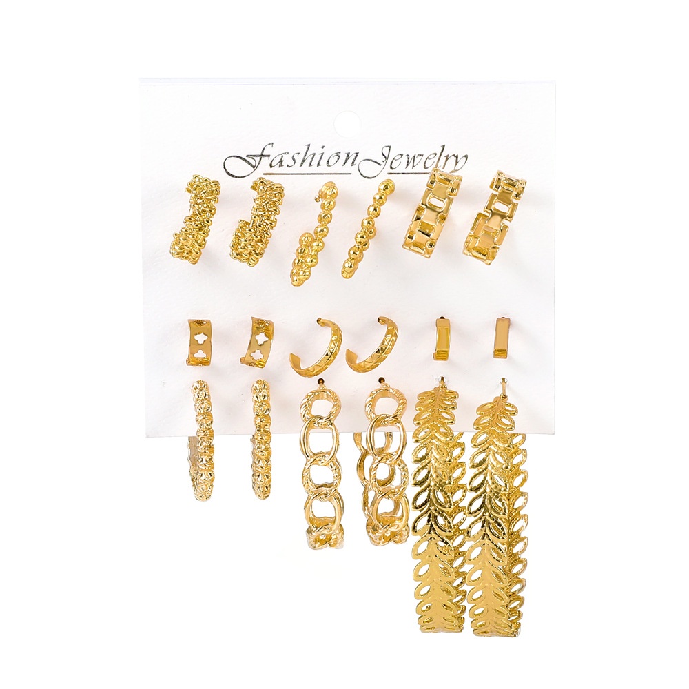 9 Pcs / set Anting Kombinasi Bentuk Bulat Geometris Gaya retro Eropa Amerika Untuk Wanita
