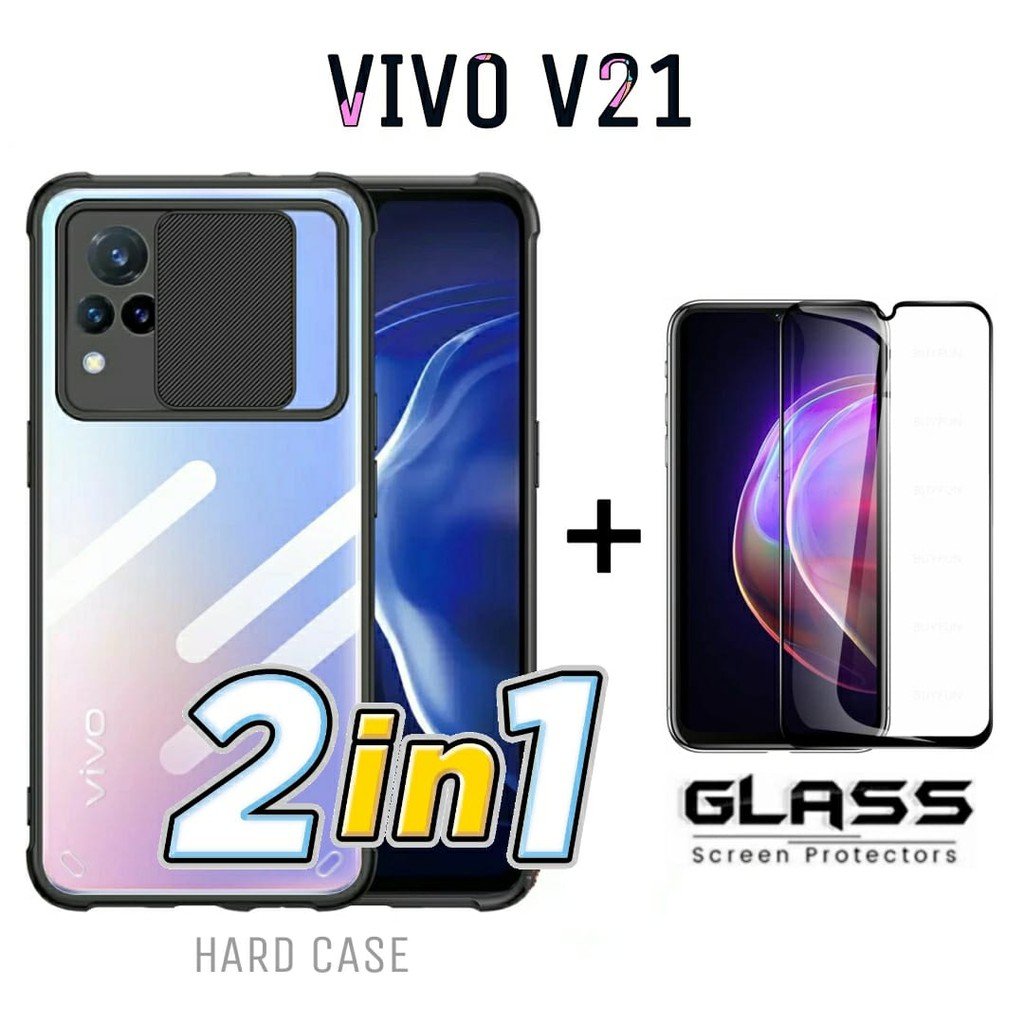 Promo Case VIVO V21 5G Paket 2IN1 Hard Case Fusion Sliding Free Tempered Glass Layar Handphone