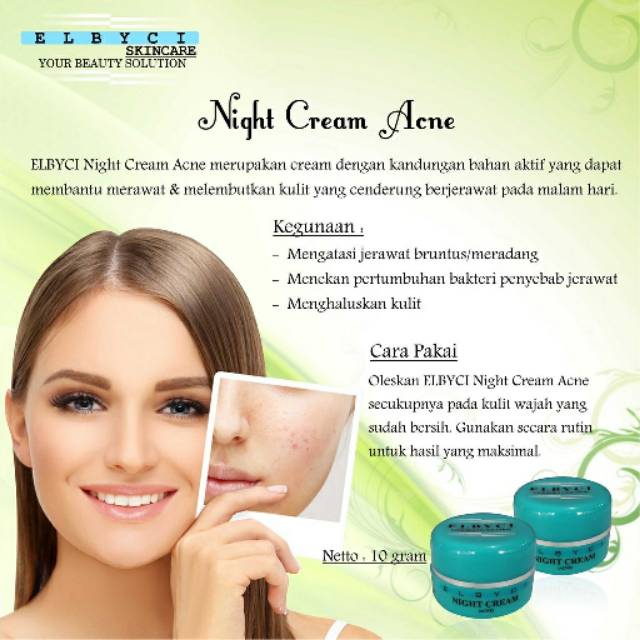CREAM UNTUK KULIT BERJERAWAT/ CREAM MALAM/ PERAWATAN WAJAH/SKINCARE BY ELBYCI (NIGHT CREAM ACNE)