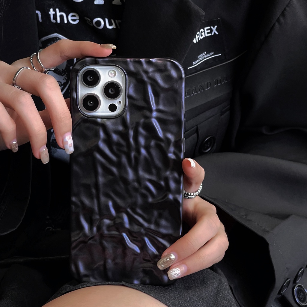 Soft Case Motif Kertas Timah Warna Hitam Matte Untuk Iphone 13 Pro 12 11 Pro Max 8 + 7 Plus X Xs Max Xr X