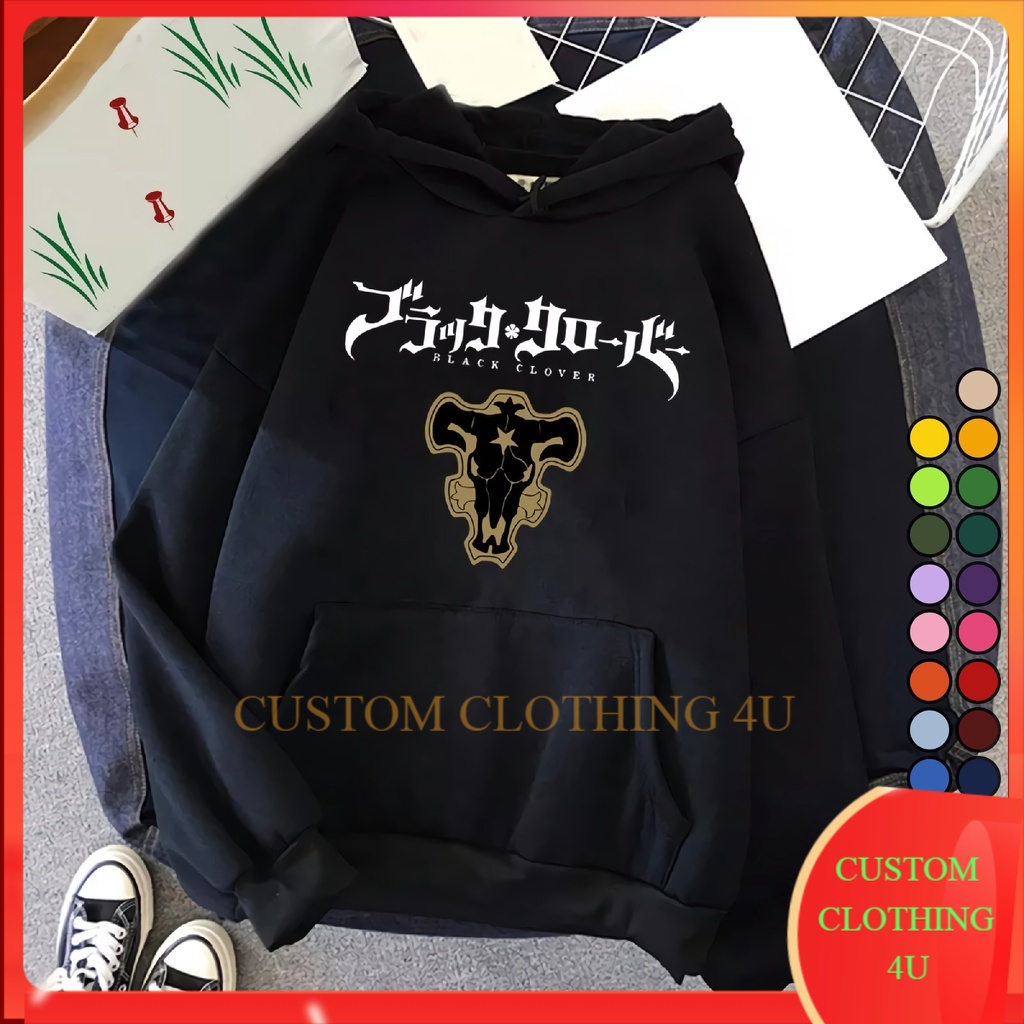 Jaket Hoodie Sweater Anime BLACK CLOVER 06 Hodie black bull logo asta yuno yami sukehiro Kawaii Hood