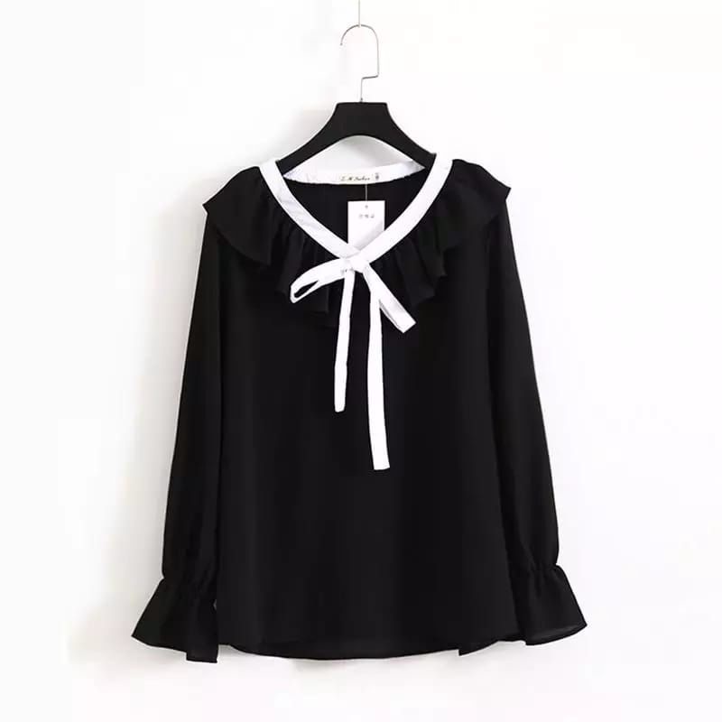 Vita blouse wanita - blus kerja - blouse korean style - blus kekinian - blus korean style - blus big size - ukuran S-M-L-XL-XXL-XXXL-Hitam