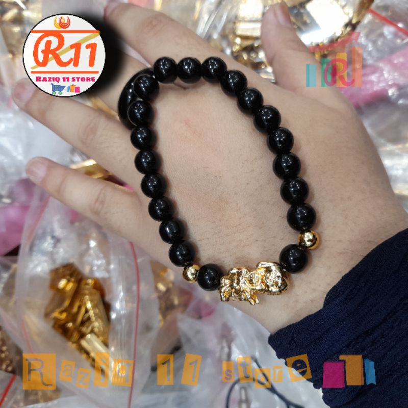 Gelang Batu Giok Hitam Asli Kombinasi Pixiu