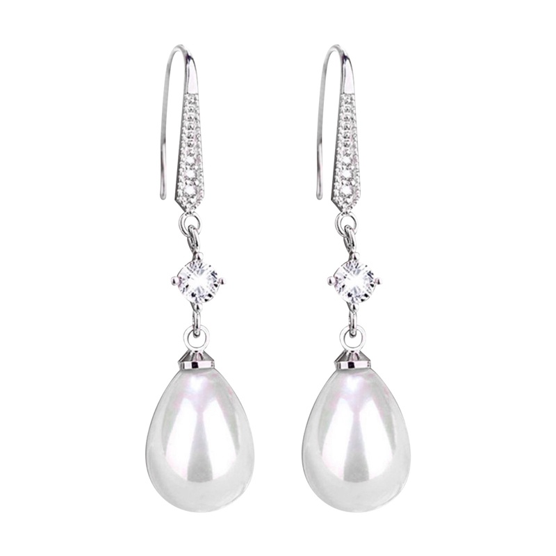 Anting Menjuntai Aksen Mutiara Imitasi Warna Putih Untuk Wanita