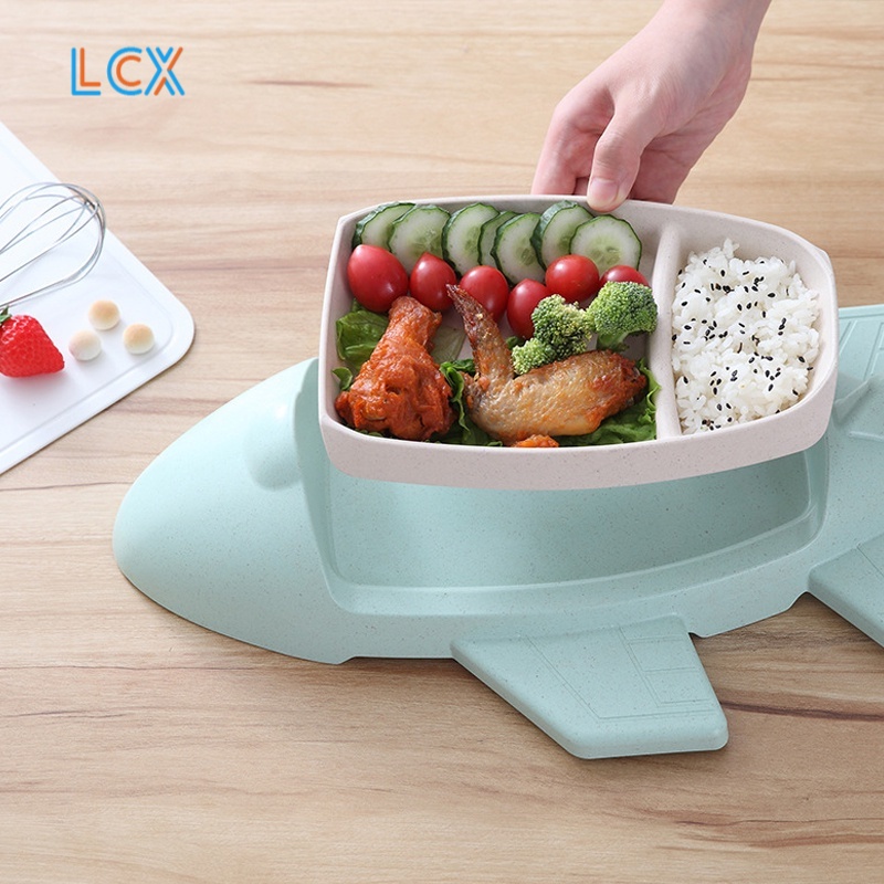 LCX 6 Pcs Set Tempat Makan Anak Piring Mangkuk Wheat Straw Pesawat Terbang  Mangkuk Bayi  BPA Free