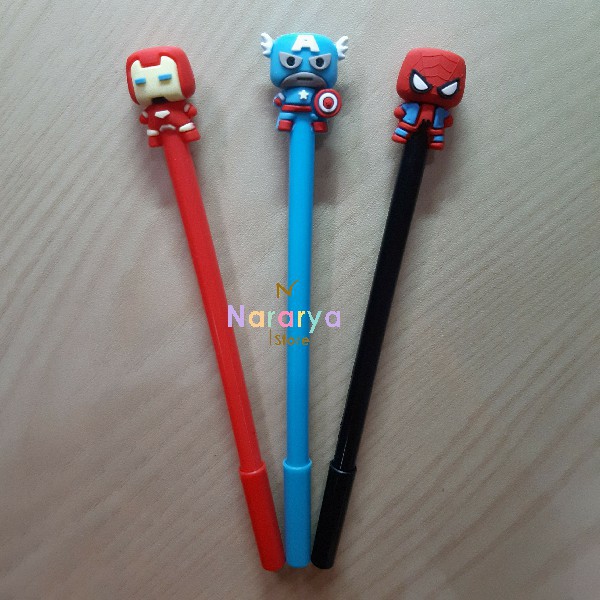 

2x Gel Pen Superhero Mix / Gel Pen Karakter / Gel Pen Lucu / Pulpen Lucu / Alat Tulis Sekolah