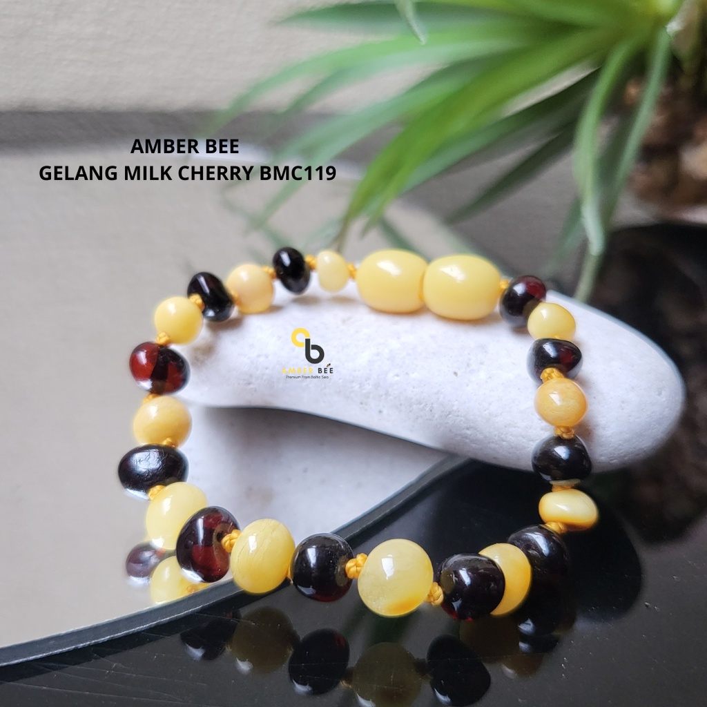 Gelang Amber Anak Premium Glossy Milk Cherry BGMC119 By Amber Bee