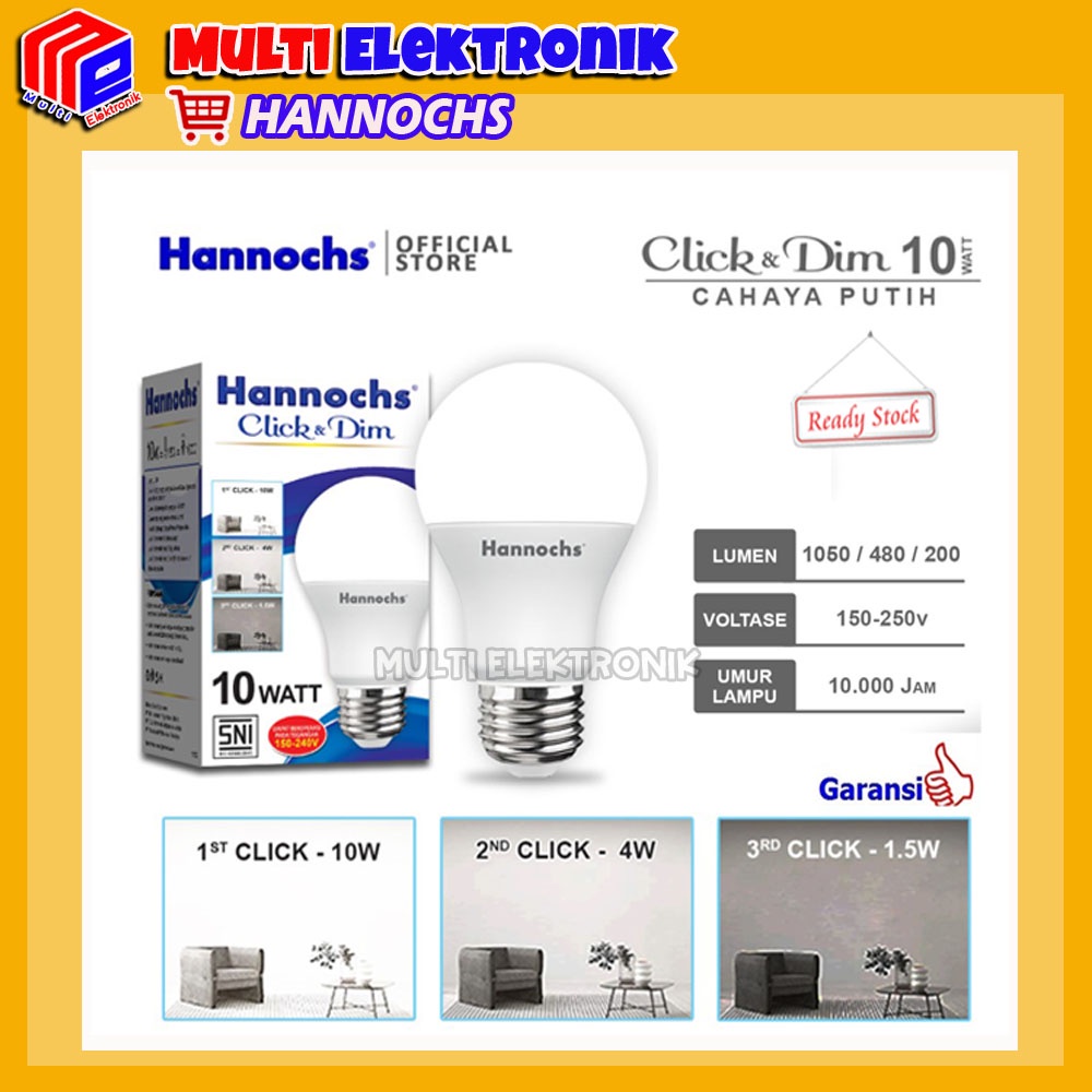 Hannochs Lampu LED Click &amp; Dim 10 watt - 3 tingkat kecerahan