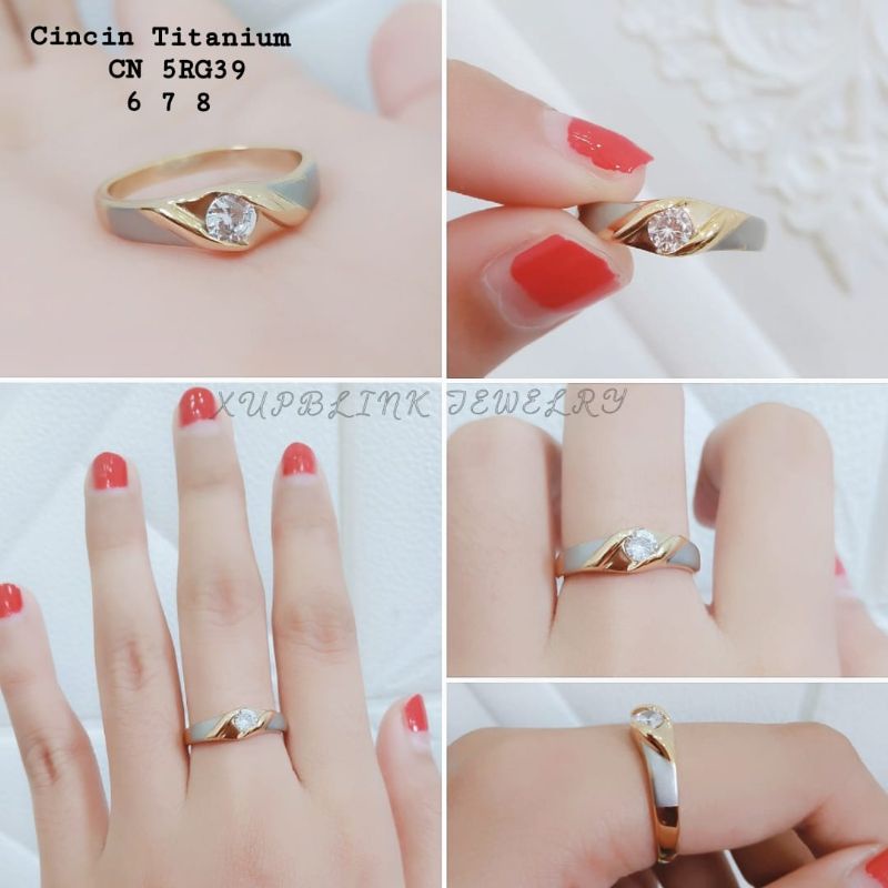 Cincin Kawin Titanium Anti Karat Permata Satu Cincin Terlaris Xupblink Jewelry FREE BOX