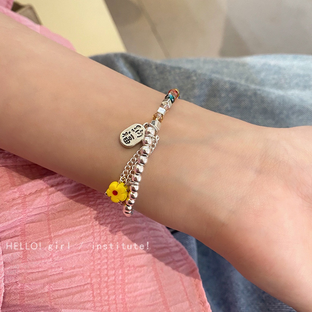 【COD Tangding】Gelang Manik-Manik Warna-Warni Bentuk Bunga Untuk Wanita