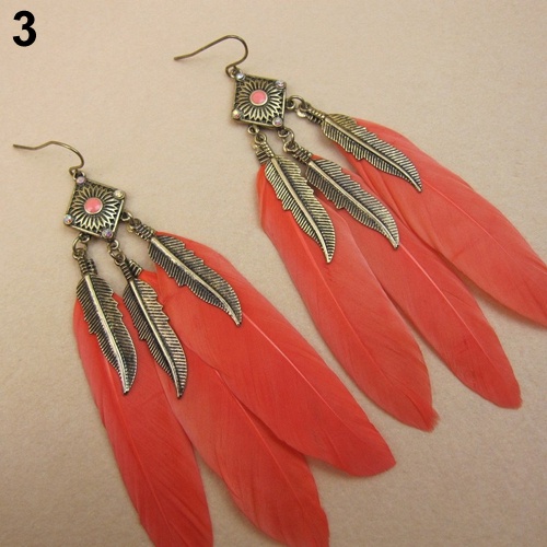 Hu Hu Hu Hu Hu Alat Bantu Pasang Kacamata♡ Anting Kait Gantung Wanita Desain Daun + Bulu Gaya Vintage Kreatif Untuk Pesta / Hadiah