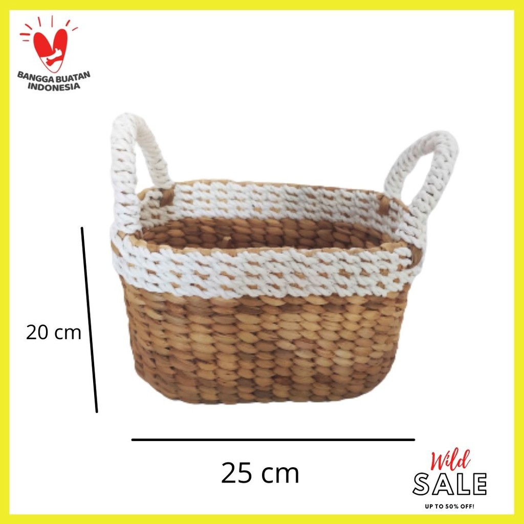 keranjang anyaman enceng Gondok handel Seagrass Oval Variasi Putih Dengan Handle / Hampers Box