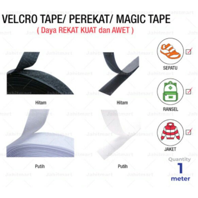 VELCRO LOOP DAN HOOK / Prepet perekat jaket, pouch, dompet, tas, sarung tangan, sarung bantal / Magic tape