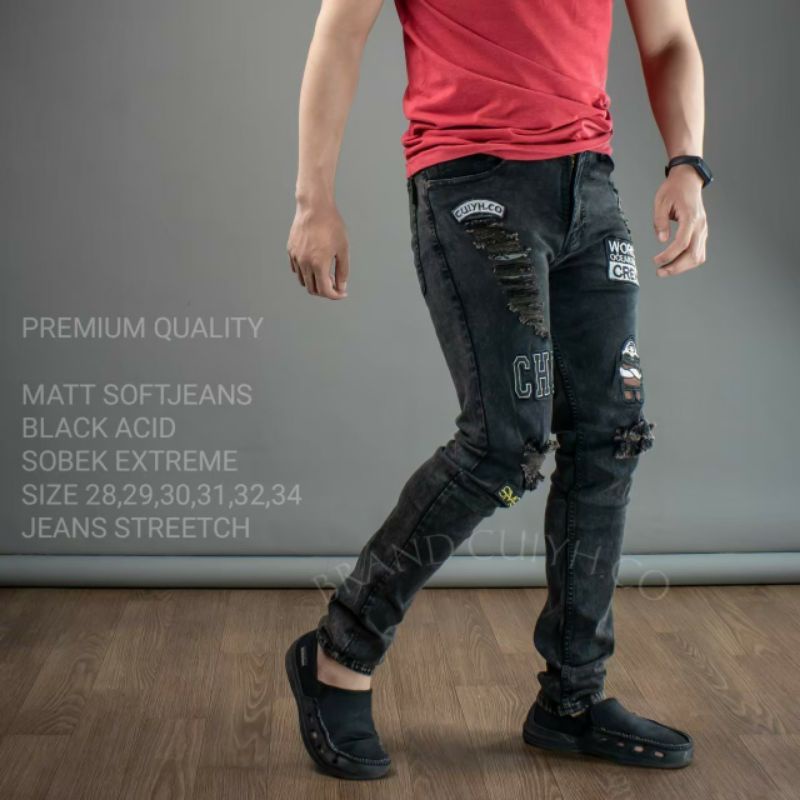 Celana Panjang Soft Jeans Emblem Sobek Exstreme RN.SEVEN