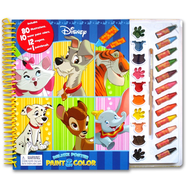 Disney Classic Deluxe Poster Paint & Color Book (80 Illustrations, 10 Water Paint Colors, 12 Crayons